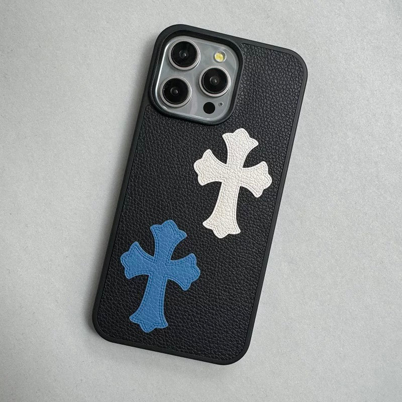 Cross Heart Leather Blue/White iPhone Case - Image 3